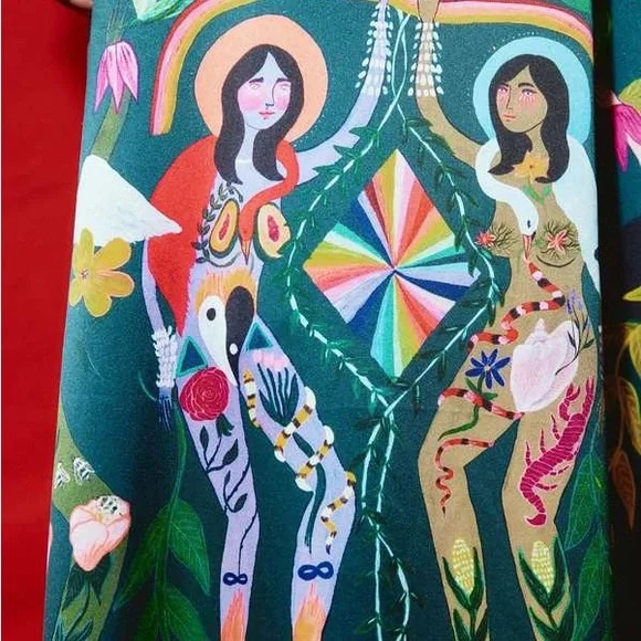 Alemais Agatha Printed Graphic Maxi Midi Slit Belted Dark Green Dress size US 6 - Picture 9 of 15